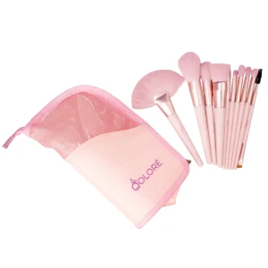 Qolore 10Pcs Brush Set With Bag - Pink