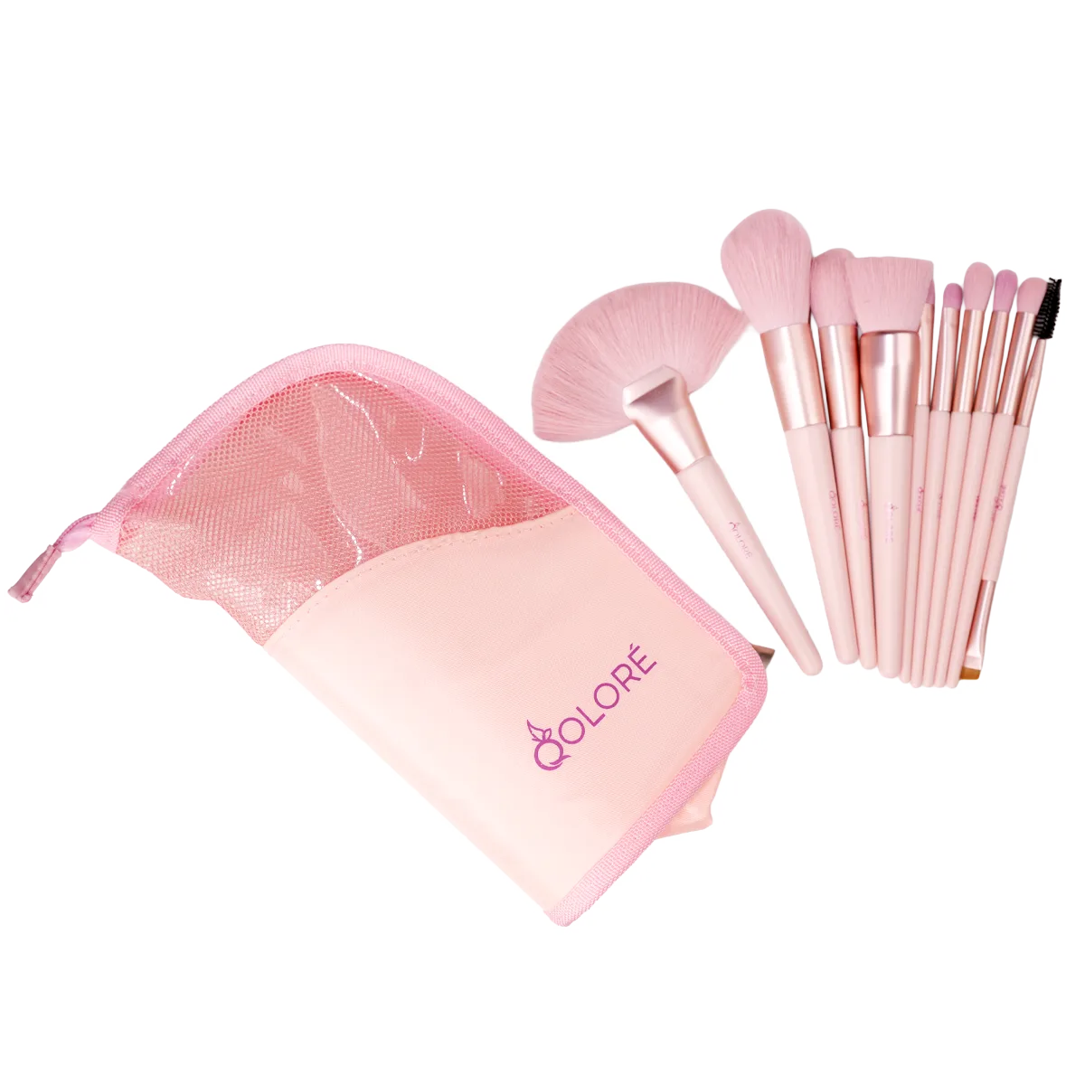 Qolore 10Pcs Brush Set With Bag - Pink